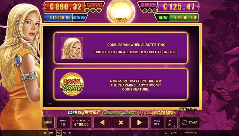 Cash Connection - Charming Lady's Boom Coins - почеток на рунда Boom Coins на мрежа 7×5