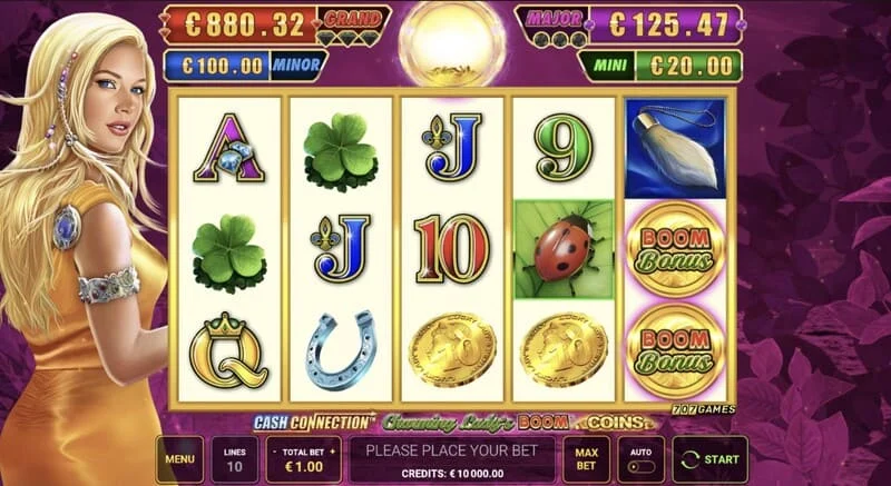 Cash Connection - Charming Lady's Boom Coins - мрежа 5×3 со симболи на среќа