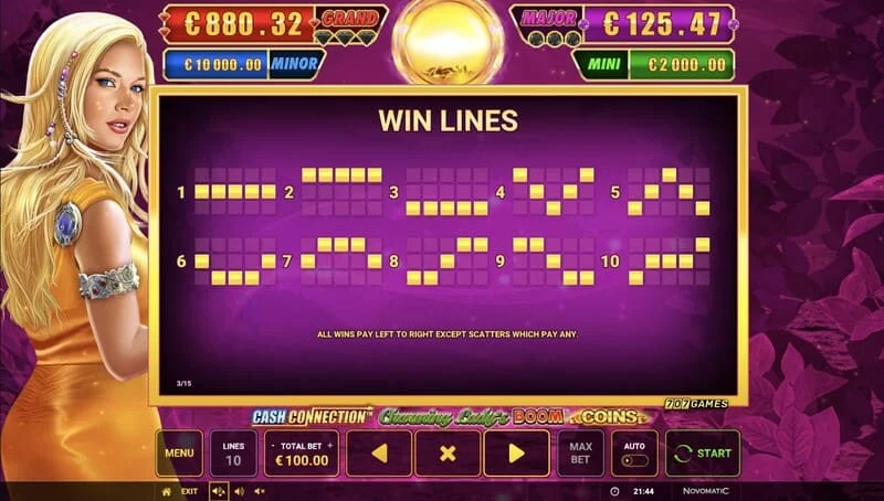 Cash Connection - Charming Lady's Boom Coins - исплатни линии и Wild Charming Lady
